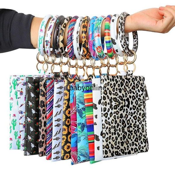 

fashion leopard printed pu leather tassel pendant bracelet ladies leather keychain bracelet wallet mobile phone bag christmas gift