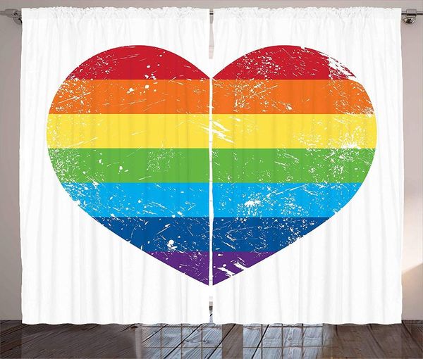

vintage rainbow curtains heart shape with lgbt flag design gay pride themed image with retro effect window drapes living room