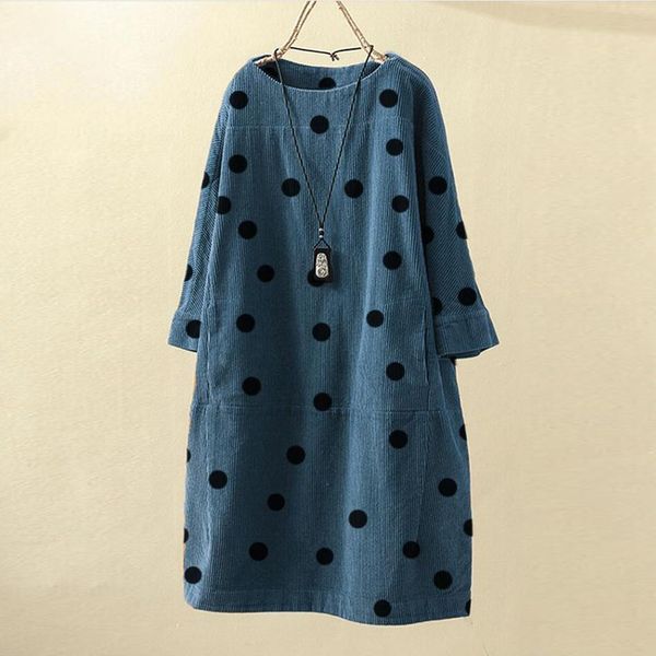 

38 womens dress fashion plus size v neck womens o neck long sleeve dot print casual loose simple mini dress, Black;gray