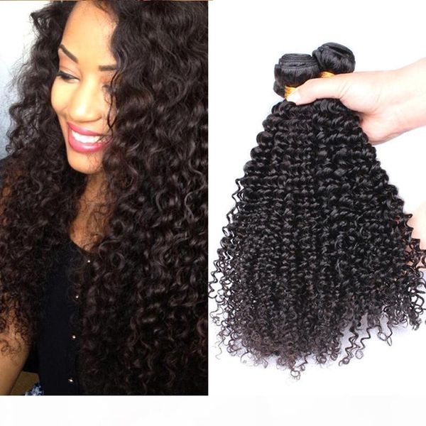 

7a brazilian curly deep wave virgin hair bundles 3 4 pcs lot unprocessed human remy kinky curly hair weave weft, Black