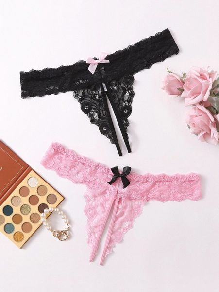 

2pack plus floral lace crotchless panty set u7cs#, Black;white