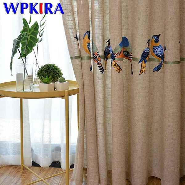 

curtain & drapes beige linen blackout curtains chinese bird embroidered tulle for living room window bedroom cortinas wp432d3