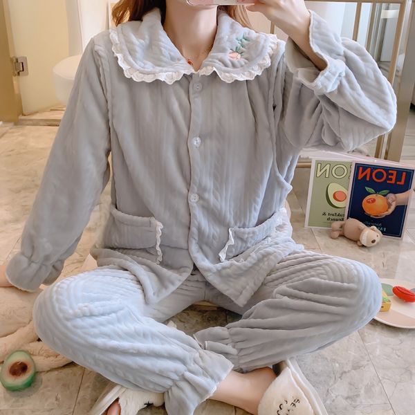 

winter thicken warm flannel maternity nursing pajamas suits feeding nightwear clothes for pregnant women pregnancy sleep lounge lj201120, White