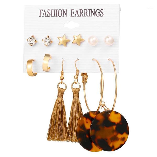 

one set classic leopard tassel acrylic earrings for women bohemian earrings set big dangle drop earring female fashion jewelry1, Golden;silver