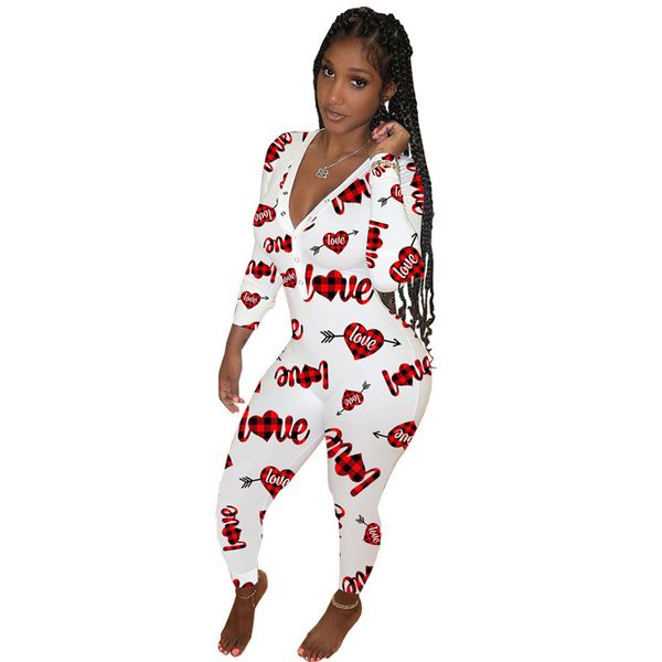 

s-2xl long sleeve jumpsuit for women designers pants rompers valentines mother day v neck bodysuit fashion printed overall outfits gg12107, White
