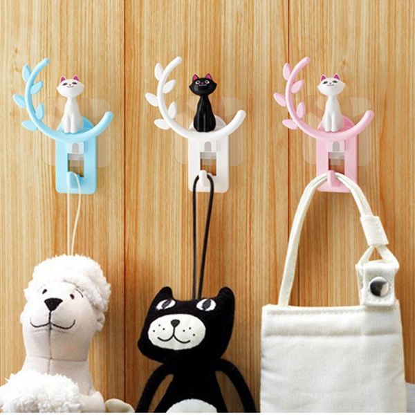 

hooks & rails 1 pcs strong adhesive cute cat waterproof for bathroom kitchen multifunction office home key