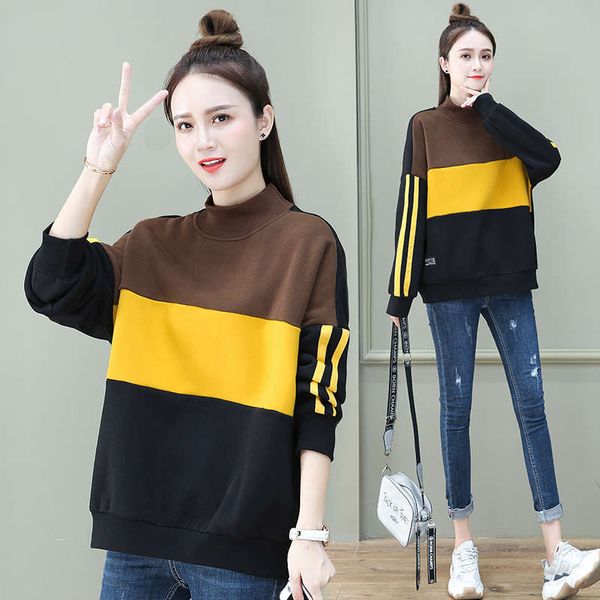 

hoodless short thickened plush cardigan women's bottomless shirt autumn winter 2020 new color contrast loose style, Black