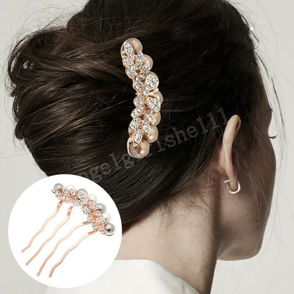 

women bridal rhinestone clips pearl hair combs wedding hairpin bride barrette hair tiara jewelry accessories, Slivery;white