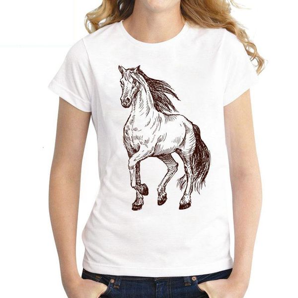 

women's t-shirt summer harajuku short-sleeved o-neck horse print casual print t-shirt tee women drop shipping good quality, White