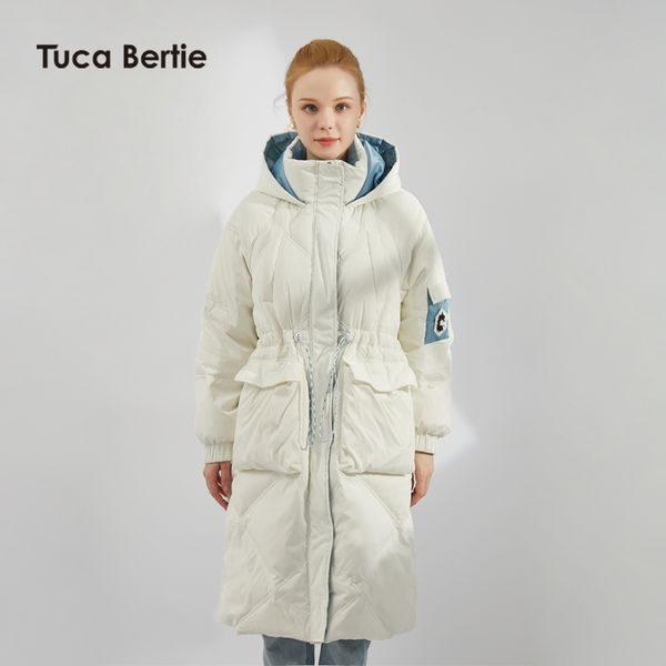 

tuka bertie winter coat medium length 2020 slim waist solid down hooded zipper women's warm jacket, Black