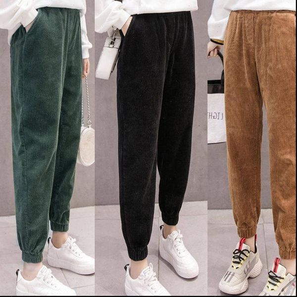 

women cotton harem pants thick fleece high wait loose casual ankle length pants new elastic waist korean version 3025 03, Black;white