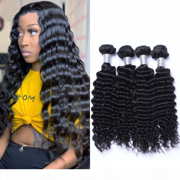 

deep wave mongolian hair weave bundles natural color unprocessed human hair weaving 8-26 inch 4 piece for women, Black