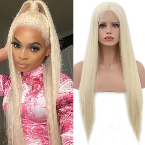 

charisma blonde hair synthetic lace front wig long silky straight with middle part heat resistant wigs for women cosplay wigs, Black;brown