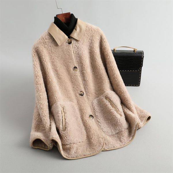 

women's wool & blends short women cashmere sheep fur coat square collar single breasted pockets office lady overcoats winter warm jacke, Black