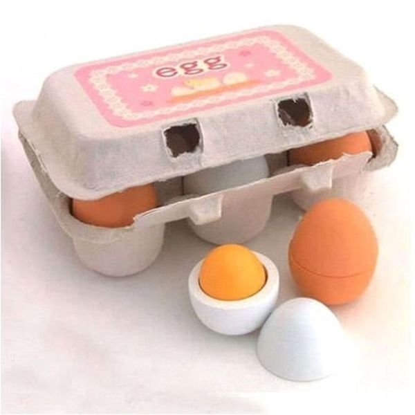 

6pc wooden eggs yolk pretend play kitchen food kid educational toy y200428