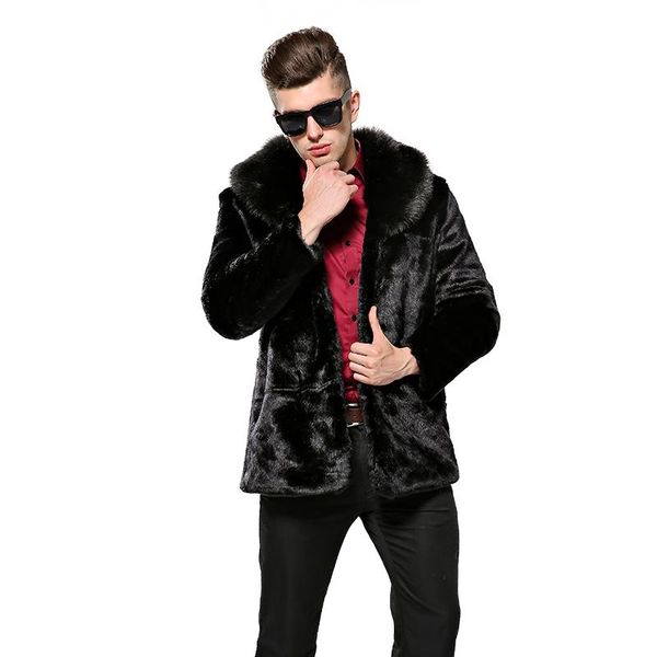

fhillinuo 2020 new fashion winter men coat plus size faux fur coat thick warm long sleeve natural fur overcoat outerwear jac, Black