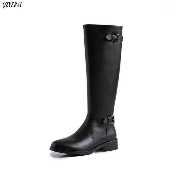 

new autumn/winter women the knee boots genuine leather female boots european knight side zipper size 34 -401, Black