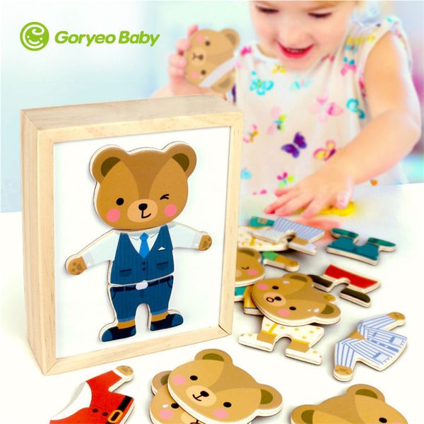 

goryeo children bear changing clothes baby three dimensional puzzle building block wooden toys
