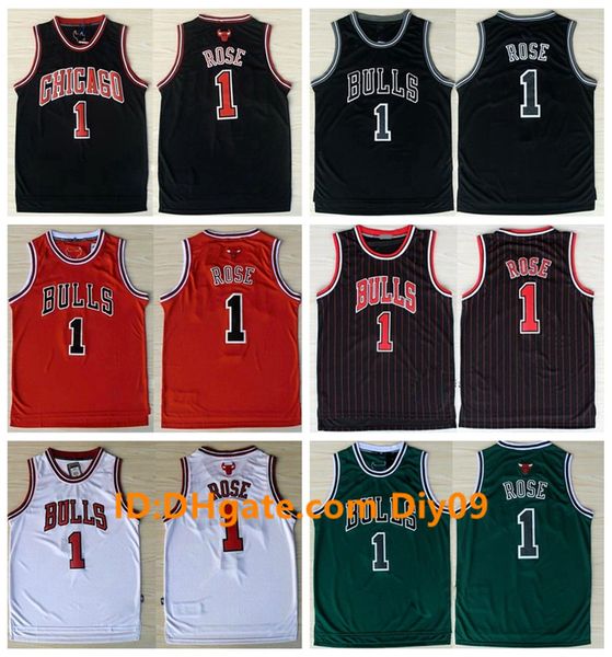 

vintage rose retro mens chicago bulls throwback jersey 1 derrick rose authentic red black white nba green road basketball jersey, Black;red