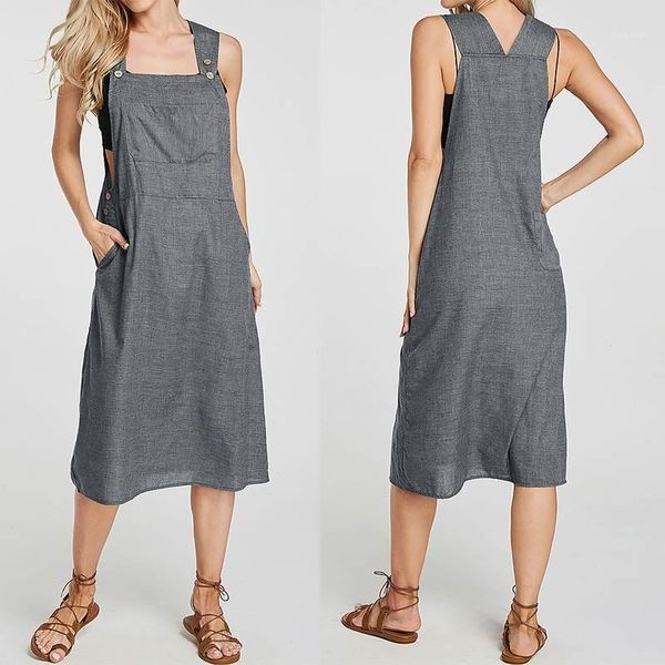 

plus size overalls dress women's sundress 2019 zanzea fashion sleeveless summer midi vestidos female button suspender robe femme1, Black;gray