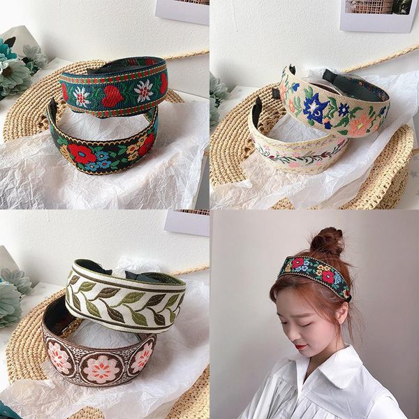 

2020 new simple cute girl hair band embroidery flowers ethnic style width sweet hairbands for women fashion hair accessories h wmtjxt, Black;brown