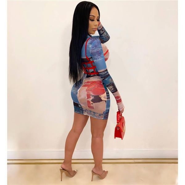 

dress night club skinny female clothing digital printed womens designer dresses long sleeve female bodycon, Black;gray
