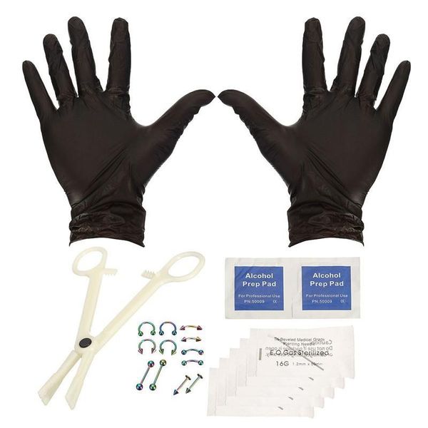 

20pcs/set ear cartilage piercing kit tool nose tongue belly dermal piercing needles septum ear gauge clamp gloves body jewelry q jllrqf, Silver