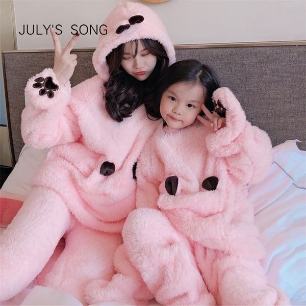 

july's song flannel cartoon women pajamas set autumn winter thick warm girl coral fleece parent-child sleepwear homewear 201113, Black;red