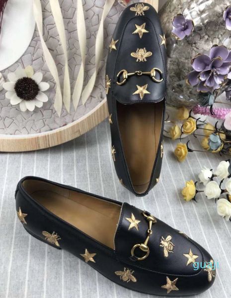 

small single shoe series leather electric embroidery italy genuine leather black background beige size 35-41