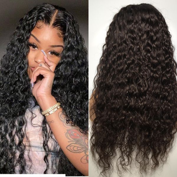 

human hair wigs lace front wig for women water wave natural black color virgin human hair