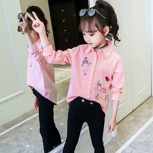 

autumn foreign sle middle school children's cotton over inch girls' princs thin long sve shirt, White;black