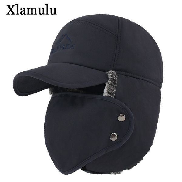 

xlamulu winter bomber hats for men fur warm thick balaclava winter hats bomber earflap skull mask outdoor sport male bomber hat lj201225, Blue;gray