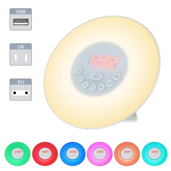 

wake up light alarm clock sunrise/sunset simulation digital with fm radio 7 colors sounds function touch control other clocks & accessories