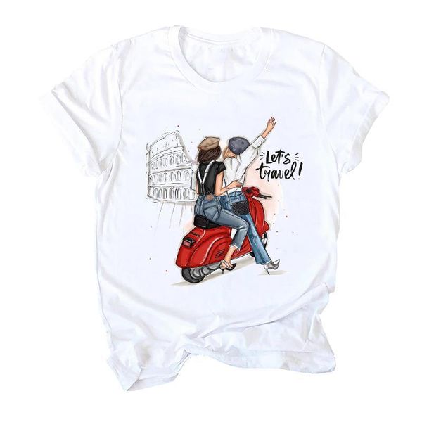 

tees for women print friends short sleeve travel fashion 90s ladies clothes lady clothing female t shirt womens t-shirt, White