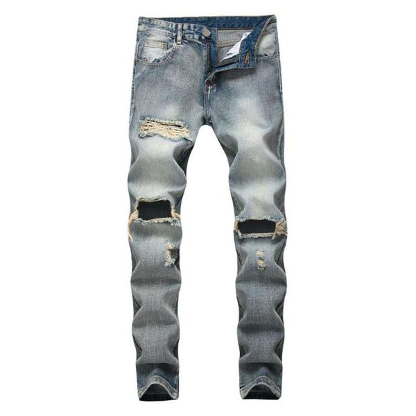 

men's jeans 2021 arrival ripped hole casual slim skinny biker vaqueros hombre fashion male hip hop denim pants 28-42, Blue
