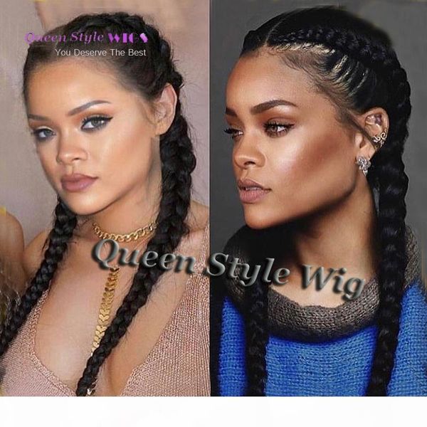 

парик фронта знаменитости rihanna double dutch плетенки прическа кружева твин плетенки фронта шнурка полные парики шнурка для afican черной, Black