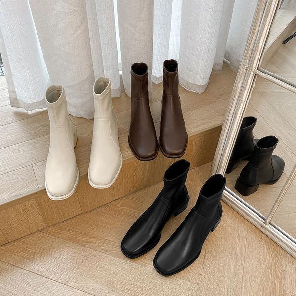 

boots bright2021 autumn and winter south korean women's british style thi heel versatile thin elastic short, Black