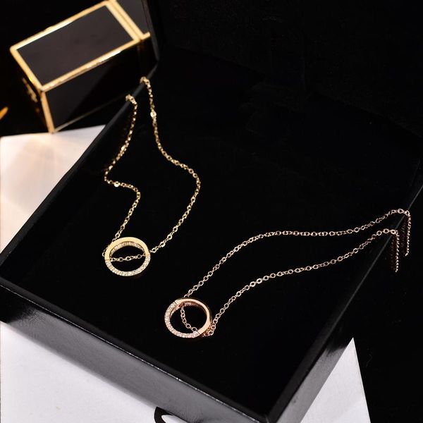 

pendant necklaces yun ruo rose gold color pave zirconia round necklace titanium steel jewelry woman birthday gift not fade drop, Silver