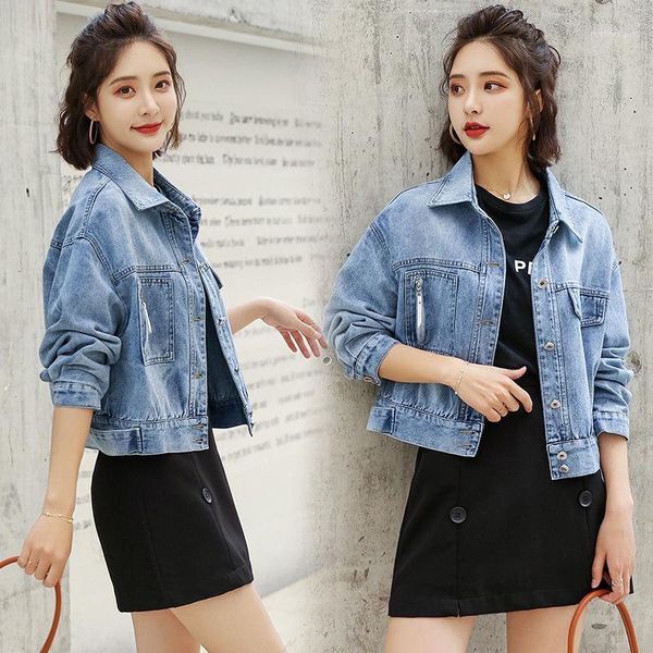 

women jeans coats denim jacket short jean coat girl's korean-style loose-fit 2020 spring autumn cool college style jackets1, Black;brown