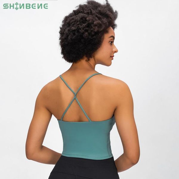 

gym clothing shinbene twist padded workout yoga sports bras crop women anti-sweat classic push up athletic fitness vest1, White;black