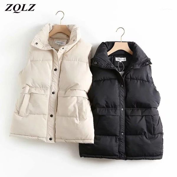 

zqlz down cotton sleeveless jacket female 2021 new casual black vest women loose warm waistcoat mujer single breasted overcoat1, Black;white