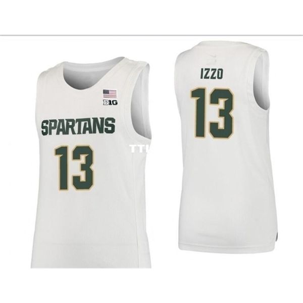 

vintage round neck michigan state spartans #13 steven izzo full embroidery basketball jersey size s-4xl or custom any name or number jersey, Black
