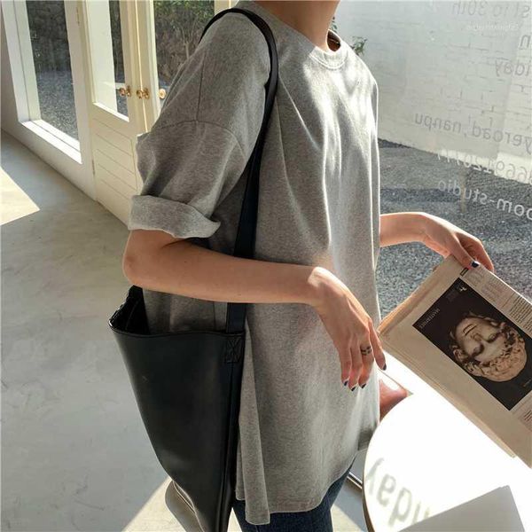 

women's t-shirt summer solid cotton women loose bottoming female o-neck basic shirt casual short sleeve femme 6 colors vs0071, White