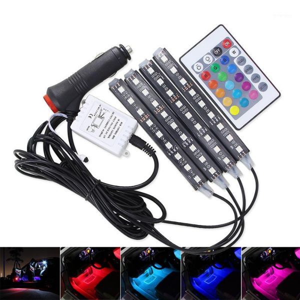 

2/4pcs car rgb led strip light colors car styling auto decorative atmosphere lamps interior lights with remote music control1