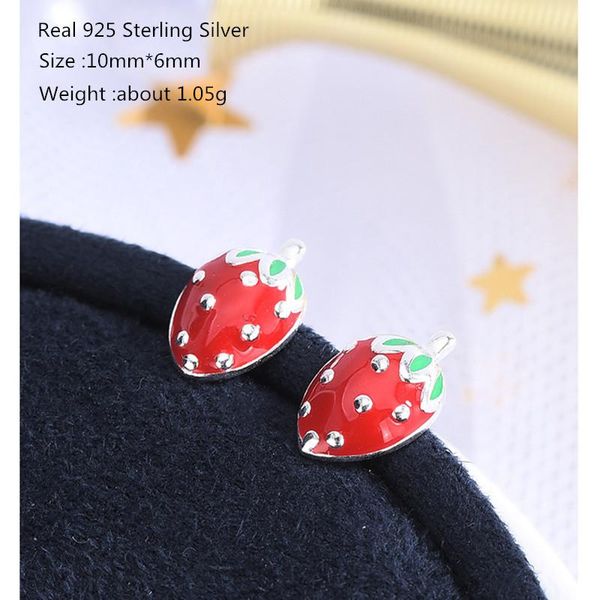 

buyee 100% 925 sterling silver small stud earring women charming red enamel strawberry earrings for women fashion party jewelry, Golden;silver