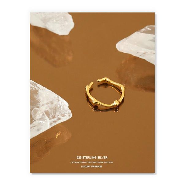 

irregular statement rings finetrendy jewelry 925 sterling silver ring for women korean minimalist gold ring bague argent femme, Golden;silver