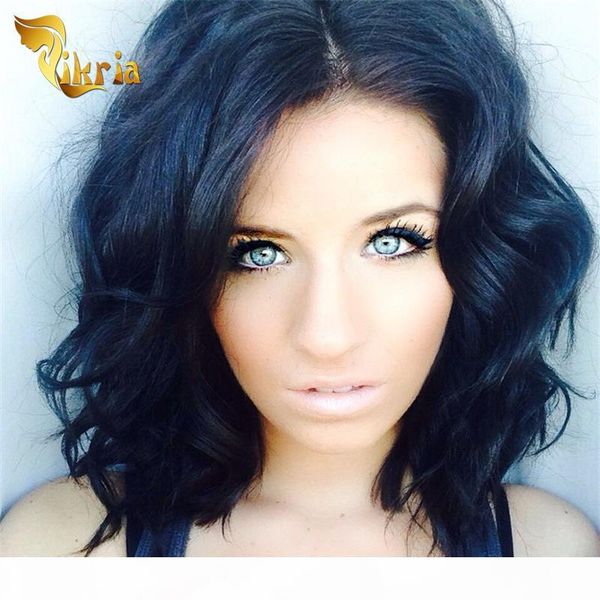 

short wigs big body wave glueless full lace wigs brazilian virgin hair indian malaysian peruvian virgin hair lace front wigs for black women, Black;brown
