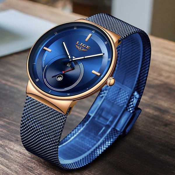 

relogio masculino lige new design blue quartz watch mens watches clock simple all steel waterproof wristwatch, Slivery;brown