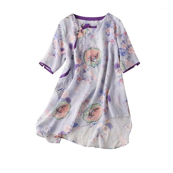 

irregular chinese style thin print camisas estampadas de mujer women summer shirts and blouses ete femme 20201, White