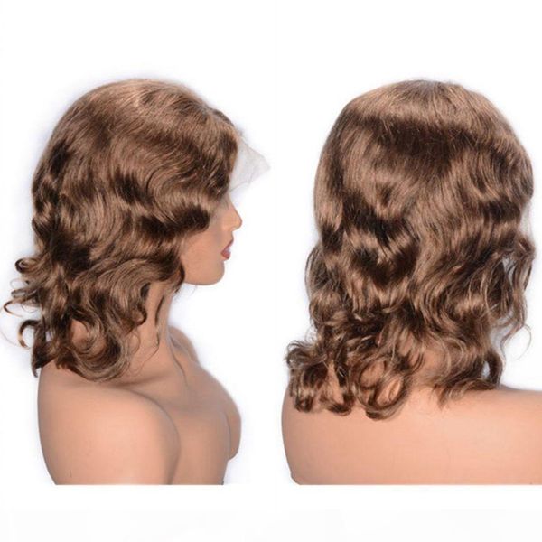 

8# peruvian human hair lace wigs colored curly lace front wigs for black women part short hair wig, Black;brown